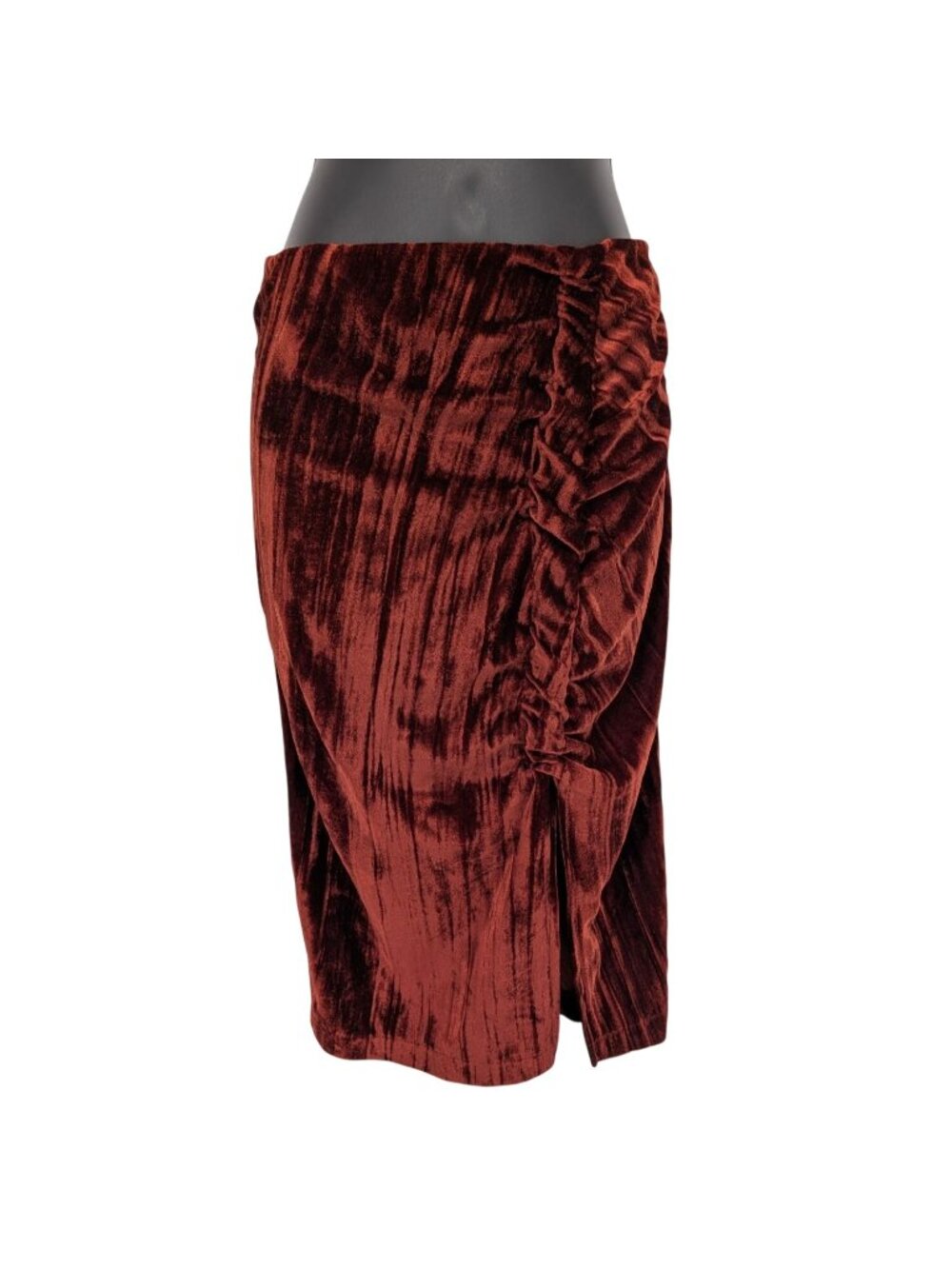 Crushed Velvet Ruched Midi Skirt Side Slit Whimsigoth Y2K Indie Sleaze Medium